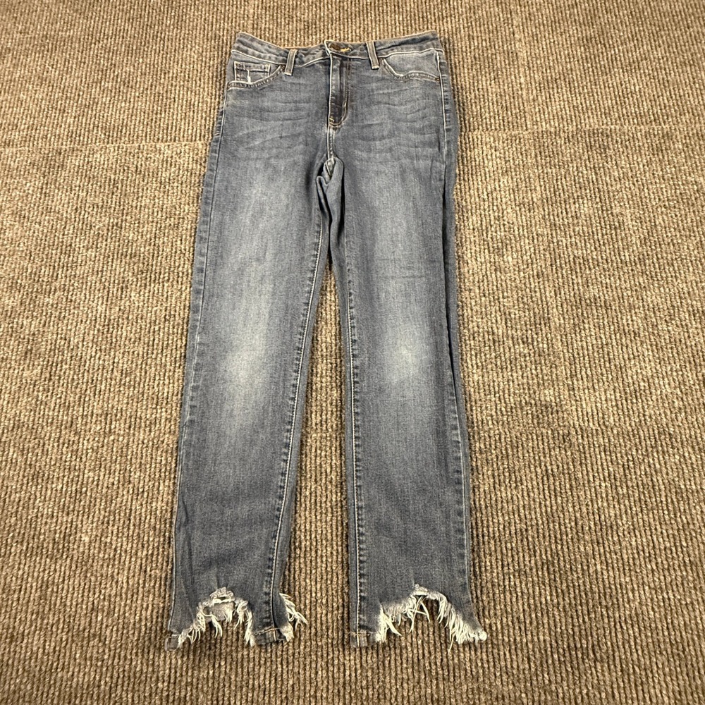 Just Black Denim Womens 26 Waist High Rise Skinny Jean Raw Frayed Step Hem BP16J